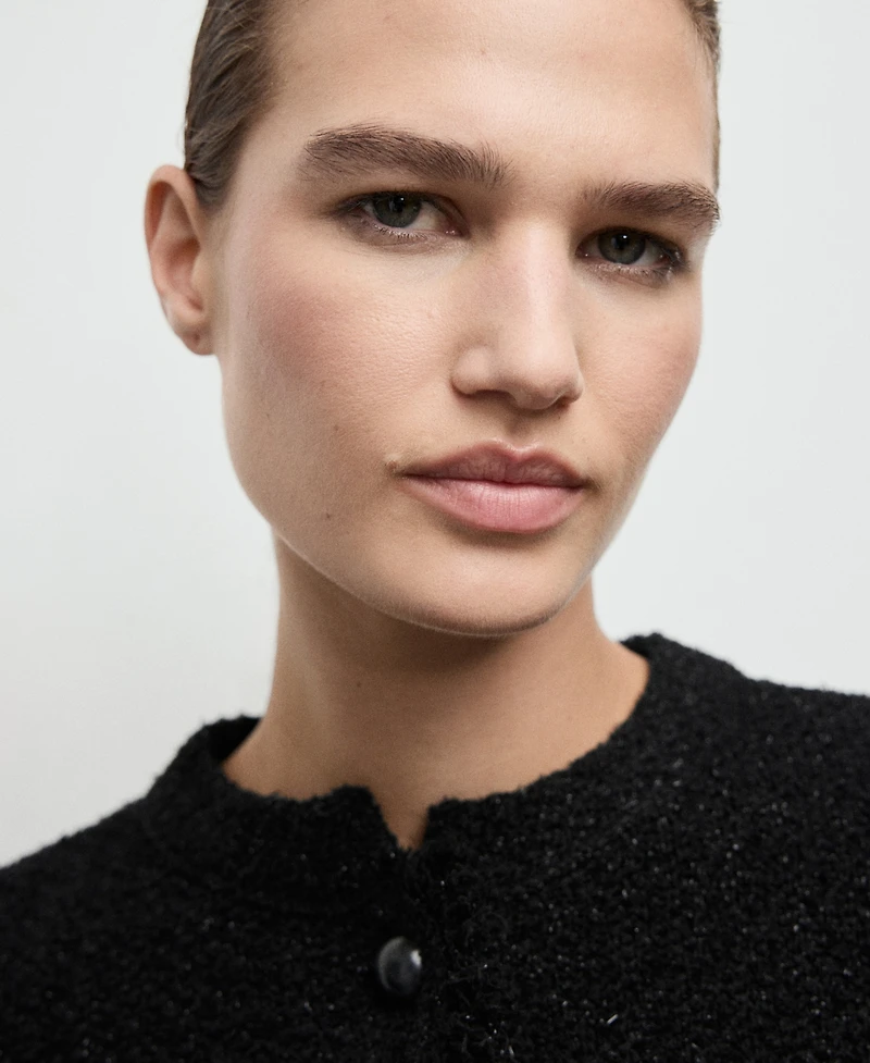 Mango Women's Frayed Trims Tweed Cardigan