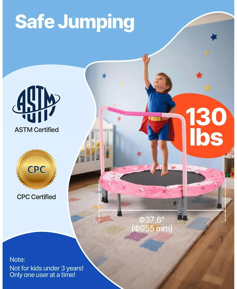 Mecale Kids Trampoline, 36", Foldable Indoor/Outdoor Mini Rebounder w/ Handle, for Ages 3+