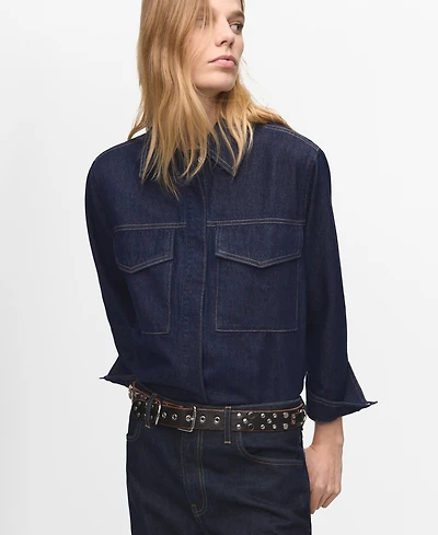 Mango Women's Flap Pockets Denim Shirt