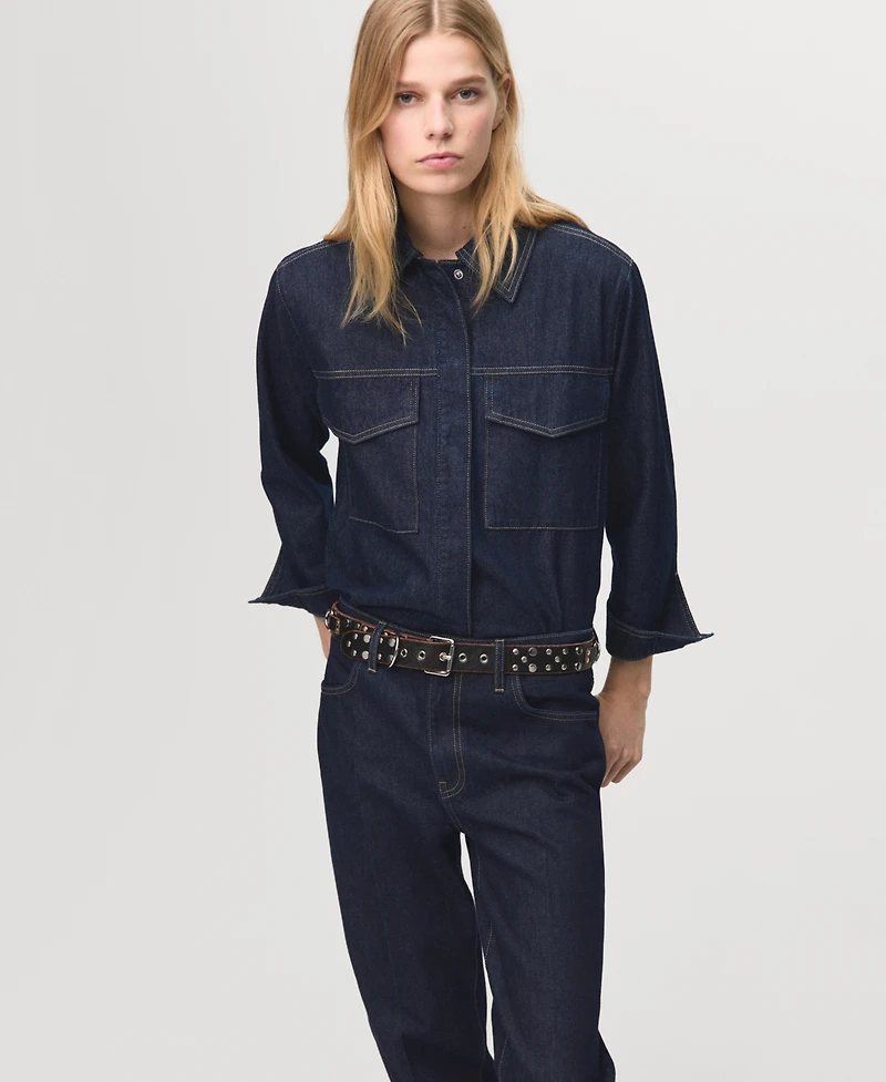 Mango Women's Seam Detail Straight-Leg Jeans