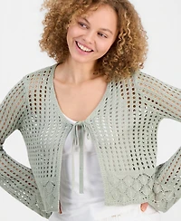 Hooked Up by Iot Juniors' Tie-Front Open-Knit Cardigan