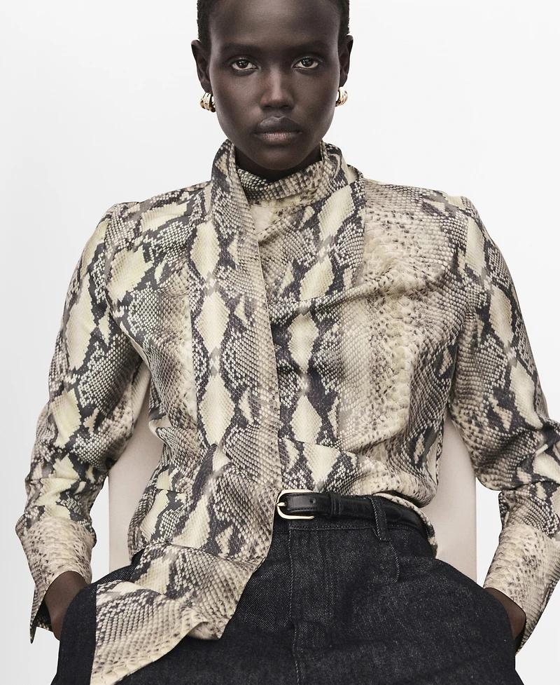 Mango Women's Scarf Animal-Print Blouse