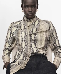Mango Women's Scarf Animal-Print Blouse