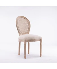 Boyel Living French Style Solid Wood Frame Linen Fabric Rattan Back Dining Chair,Set of 2,Cream