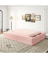 Boyel Living Modern Convertible Floor Sofa with 2 Pillows, Plush Corduroy Foam-Filled Sleeper Bed, 78" Full-Size Folding Mattre