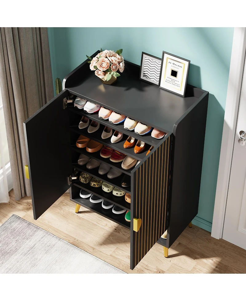 Tribesigns Shoe Cabinet with Doors, 6-Tier Storage Adjustable Shelves, Wooden Shoes Rack Organizer for Entryway, Hallwa