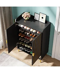 Tribesigns Shoe Cabinet with Doors, 6-Tier Storage Adjustable Shelves, Wooden Shoes Rack Organizer for Entryway, Hallwa