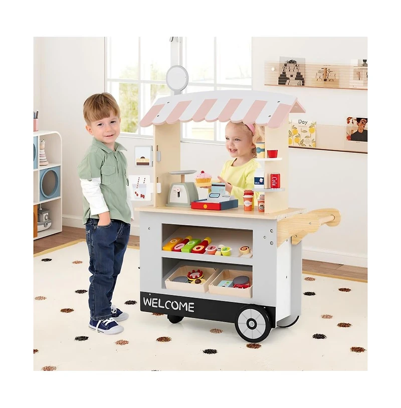 Hongge Kids Pretend Food Cart with Accessories and Storage