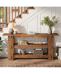 Tribesigns 63-Inch Solid Wood Console Table, Farmhouse Sofa Table Behind Couch with Storage Shelves, Entryway Furniture