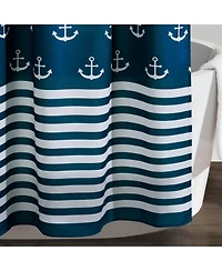 Slickblue Navy White Anchor Pattern Polyester Shower Curtain, 72-Inch