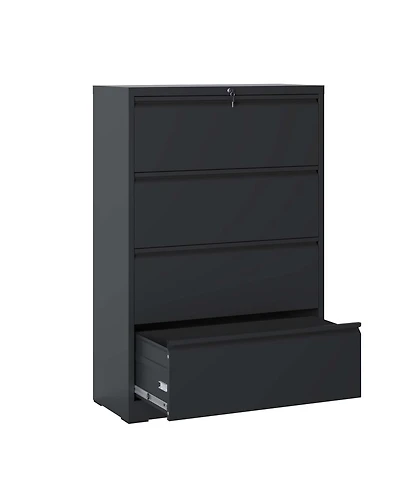 Boyel Living Lateral File Cabinet Drawer, Black Filing Cabinet with Lock