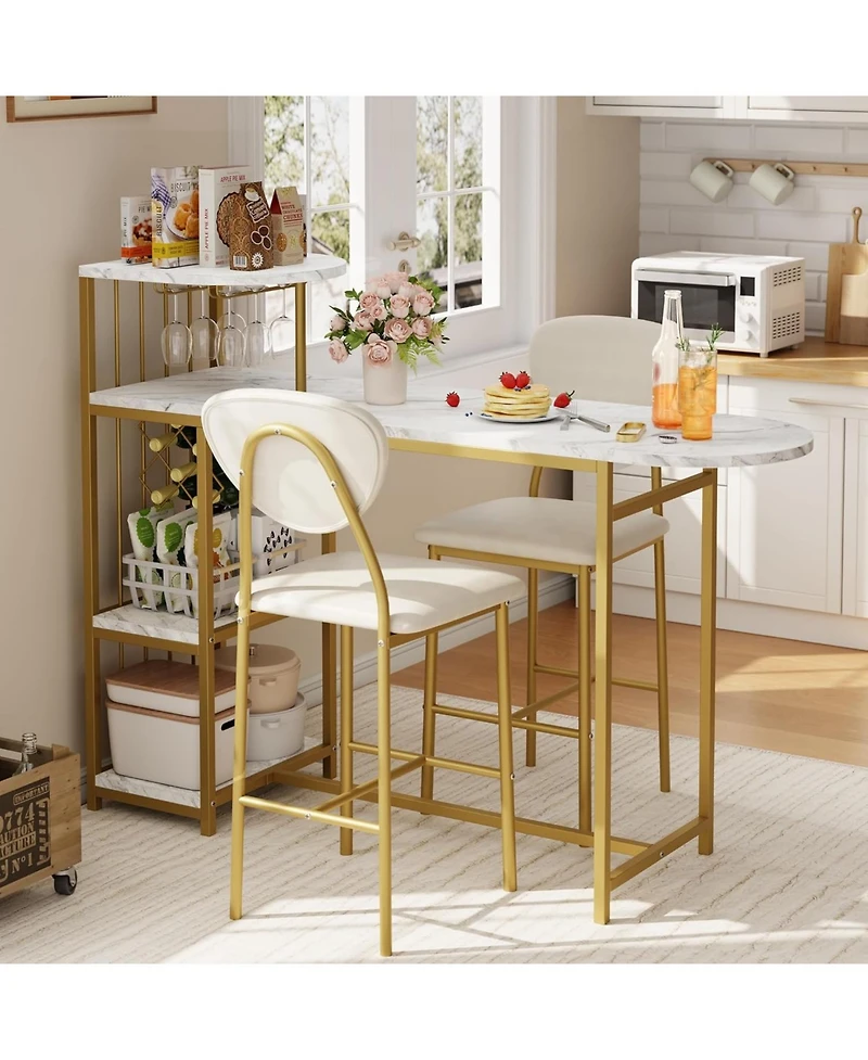 Gaomon Dining Table Set for Expandable BarTable and Chairs Set, with Storage Shelves and Wine Rack,Small Kitchen Dining Set for Living Room