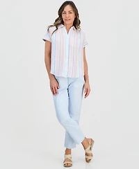 Style & Co Petite Cotton Striped Camp Shirt, Macy's Exclusive