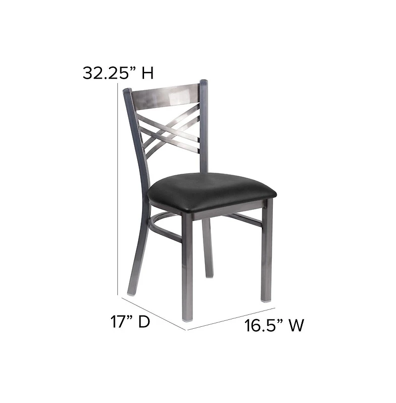 Emma+Oliver Clear Coated "X" Back Metal Restaurant Dining Chair