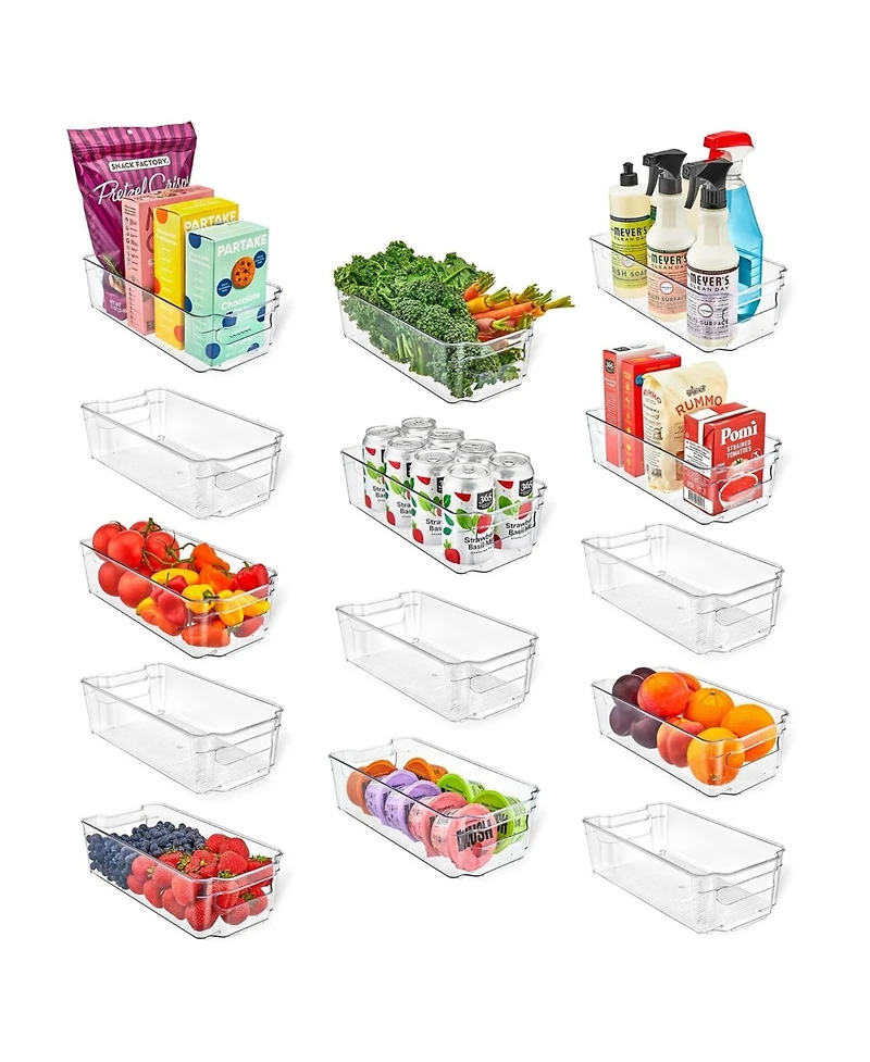 Lifemaster Multi-purpose Refrigerator Bins - 14 pieces Usable and Stackable Design Fridge Bin Organizer with Easy Grip Handles