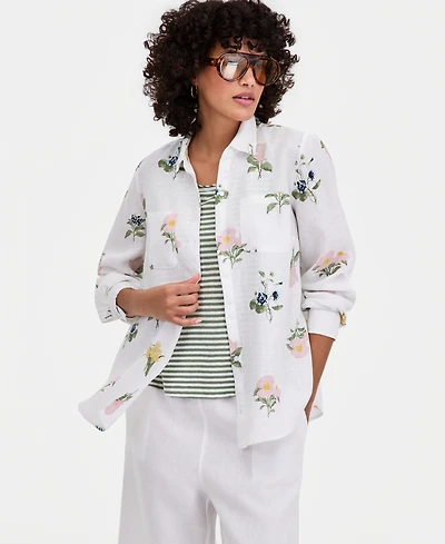 Charter Club Petite 100% Linen Button-Front Shirt, Created for Macy's