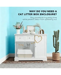 Aostirmotor Cat Litter Box Enclosure with Drawers in White