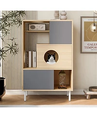 Aostirmotor Cat House with Storage, Cat Litter Box Enclosure, Hidden Storage in Natural