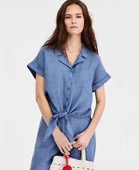 Charter Club Women's 100% Linen Tie-Front Shirt, Created for Macy's