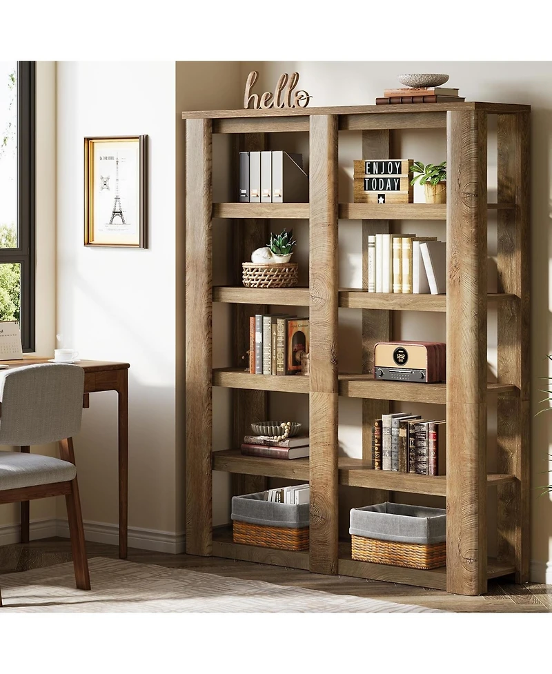 Tribesigns 6-Tier Tall Bookshelf Set of 2, 71-Inch Farmhouse Bookcase with Storage Shelves, Freestanding Large Open Shelving Unit