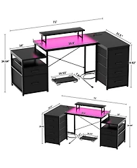 Aheaplus Reversible L Shaped Desk with 6 Drawers, 70.8'' Large Computer Outlets, Monitor Stand & Cpu