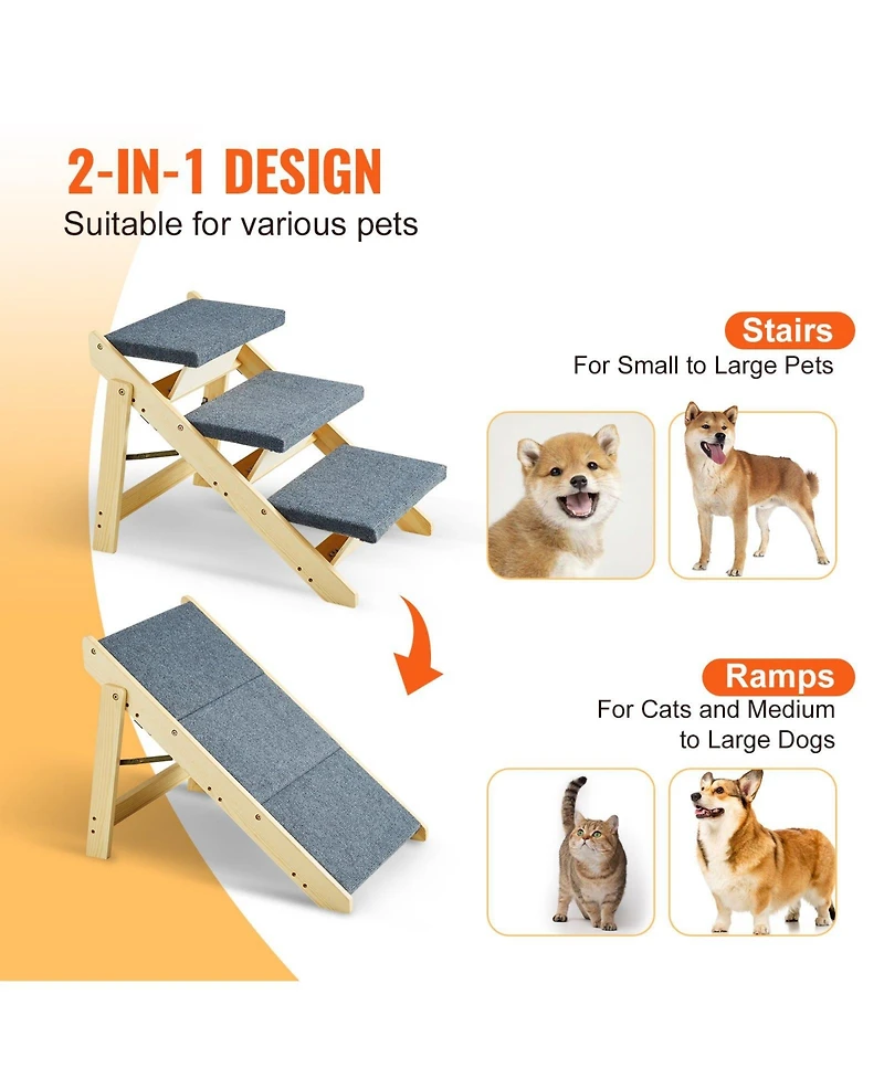 Cozito Convertible 3-Step Wooden Pet Stairs & Ramp