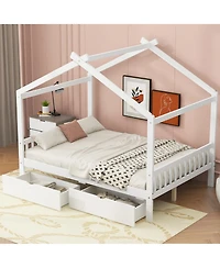 Boyel Living Twin House Platform Bed with Two Drawers,Headboard and Footboard