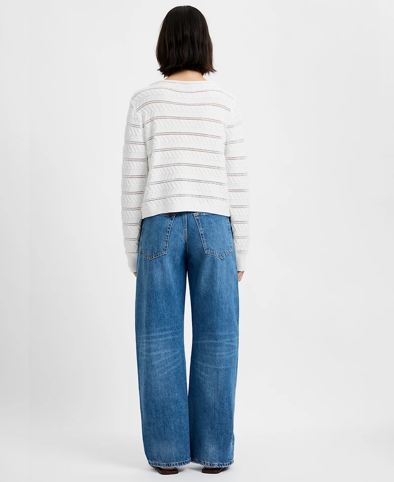 French Connection Women's Mozart Crochet Striped Boat Neck Sweater