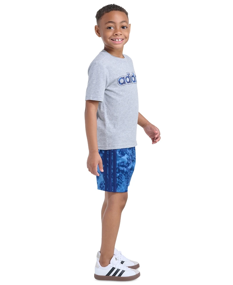 adidas Boys' 2T-6 Short-Sleeve T-Shirt and Camo Printed Shorts, 2-Piece Set
