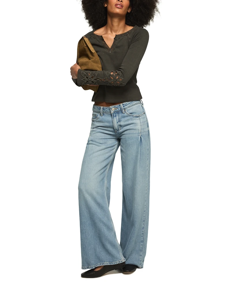 Lucky Brand Women's Lace Notch Neck Fitted Top