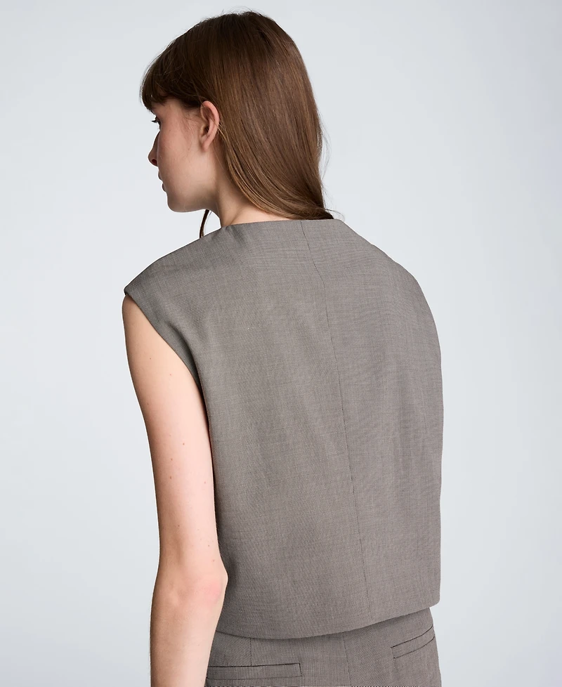 Kenneth Cole Women's Collared Button Front Cropped Vest