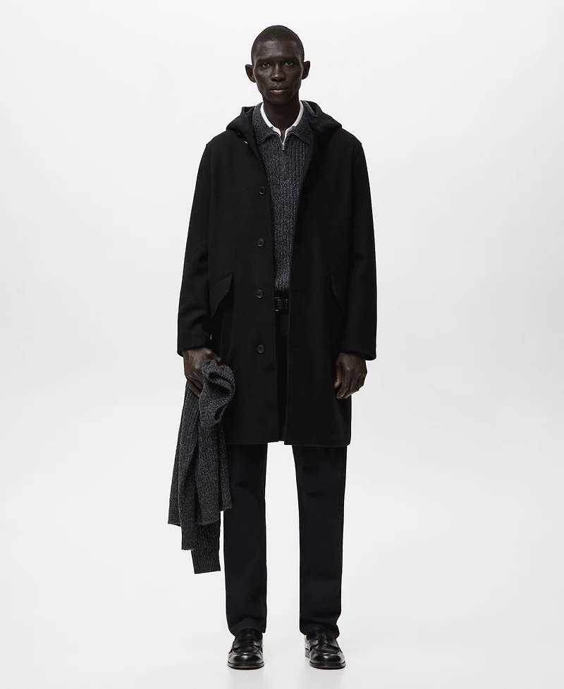 Mango Men's Wool Blend Hooded Coat