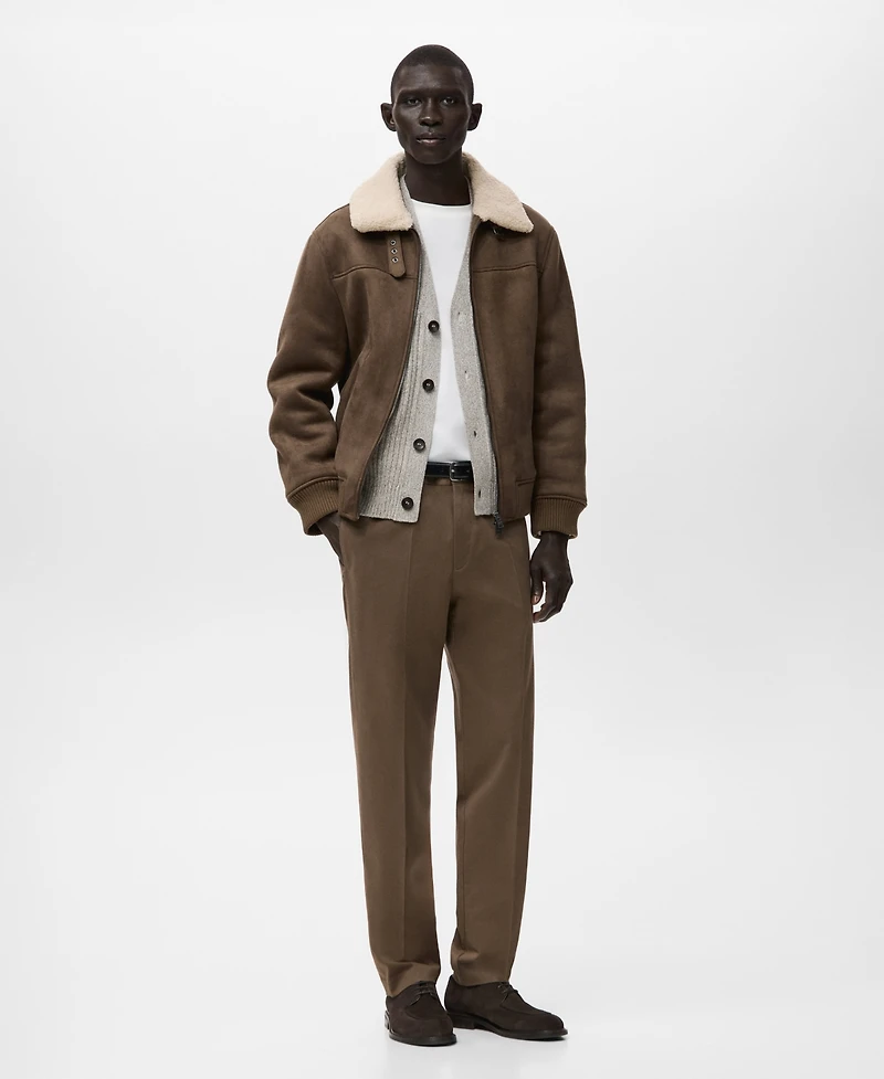 Mango Men's Faux-Leather Fleece Jacket