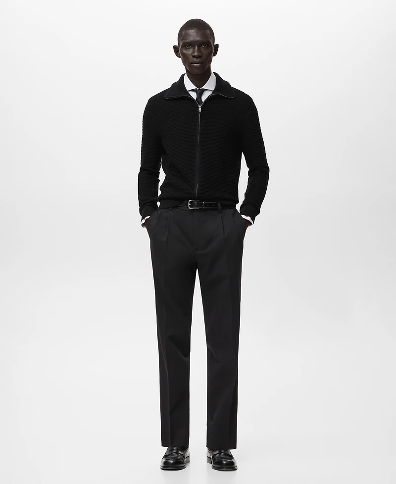 Mango Men's Zip Structured Knitted Cardigan