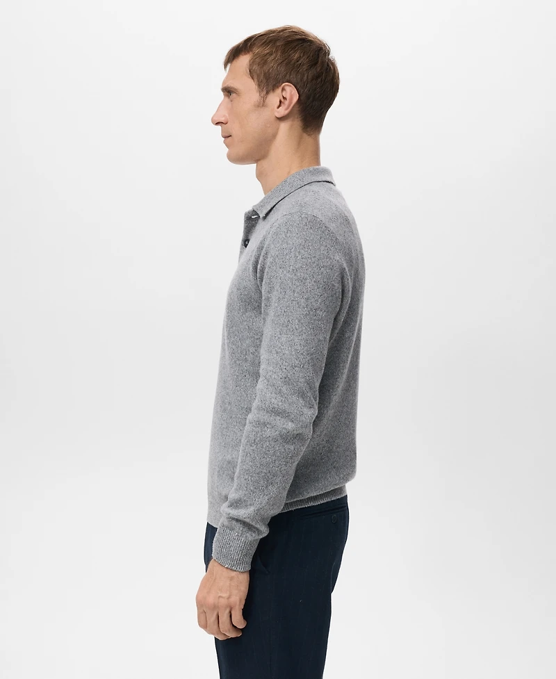 Mango Men's Knitted Wool Blend Polo Sweater