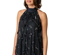 Adrianna Papell Women's Beaded Halter Neck Trapeze Ball Gown