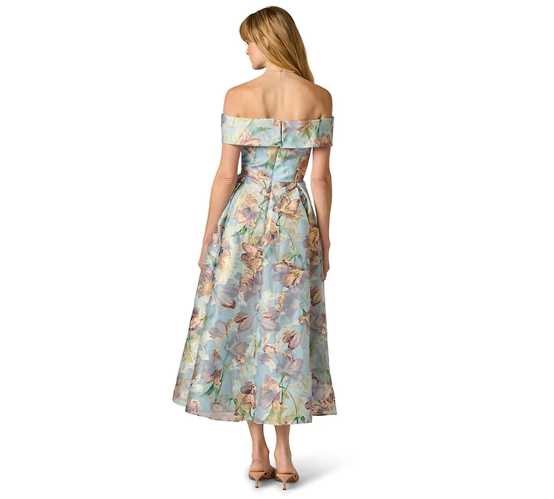 Adrianna Papell Women's Off-The-Shoulder Ankle Midi Dress