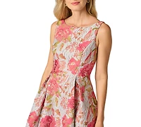 Adrianna Papell Women's Floral Crewneck Midi Dress