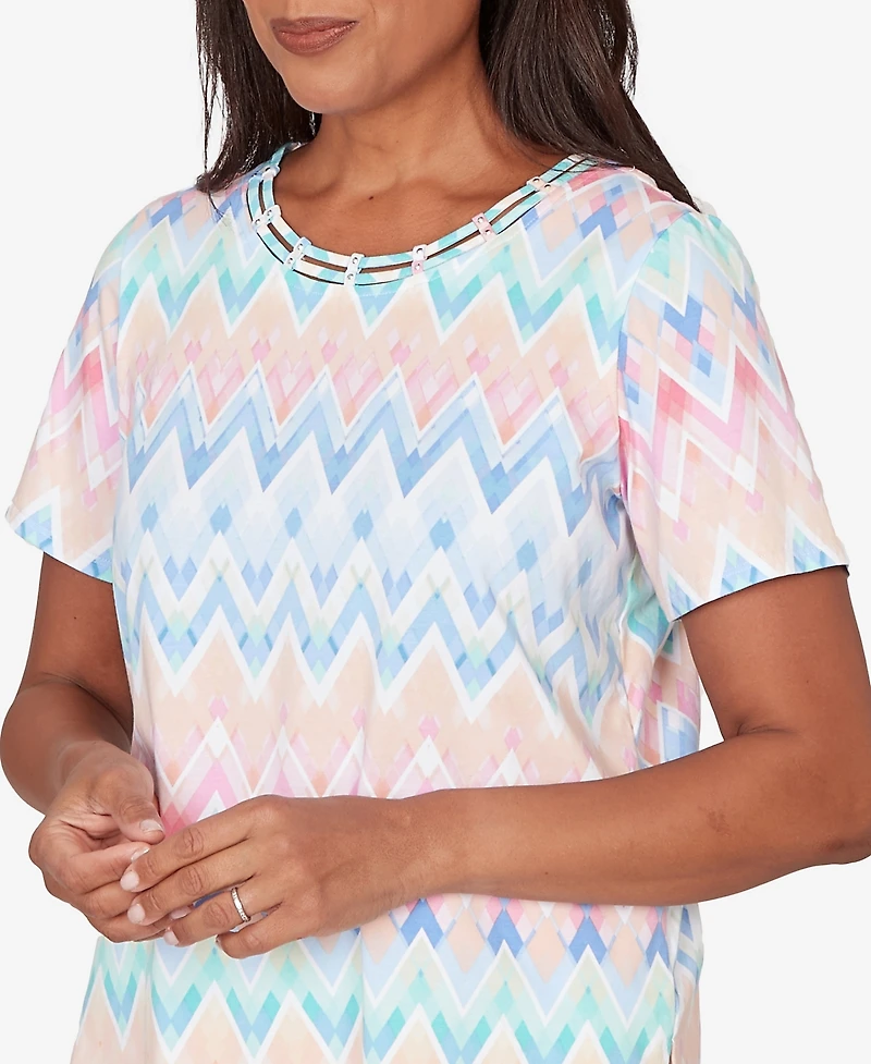 Alfred Dunner Petite Chevron Beaded Neck Top