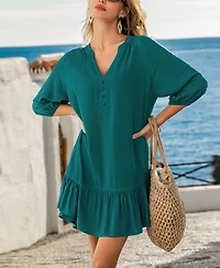 Cupshe Women's Notched V-Neck Half-Sleeve Woven Mini Dress