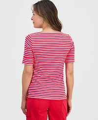 Style & Co Petite Striped Boat-Neck Elbow-Sleeve Top, Macy's Exclusive