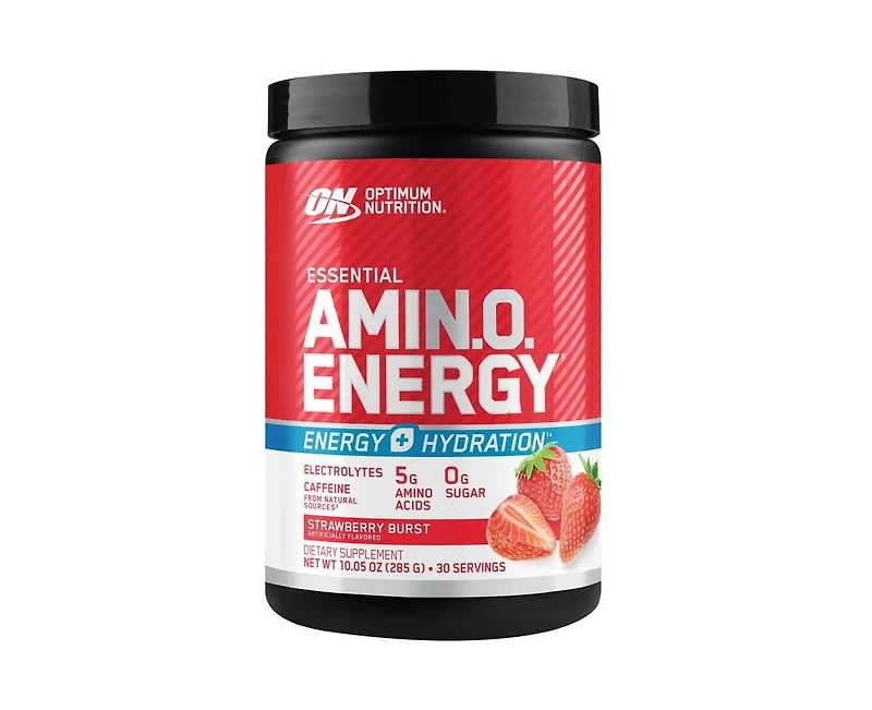 Optimum Nutrition Amino Energy Powder Plus Focus, Electrolytes, Juicy Strawberry, 30 Servings