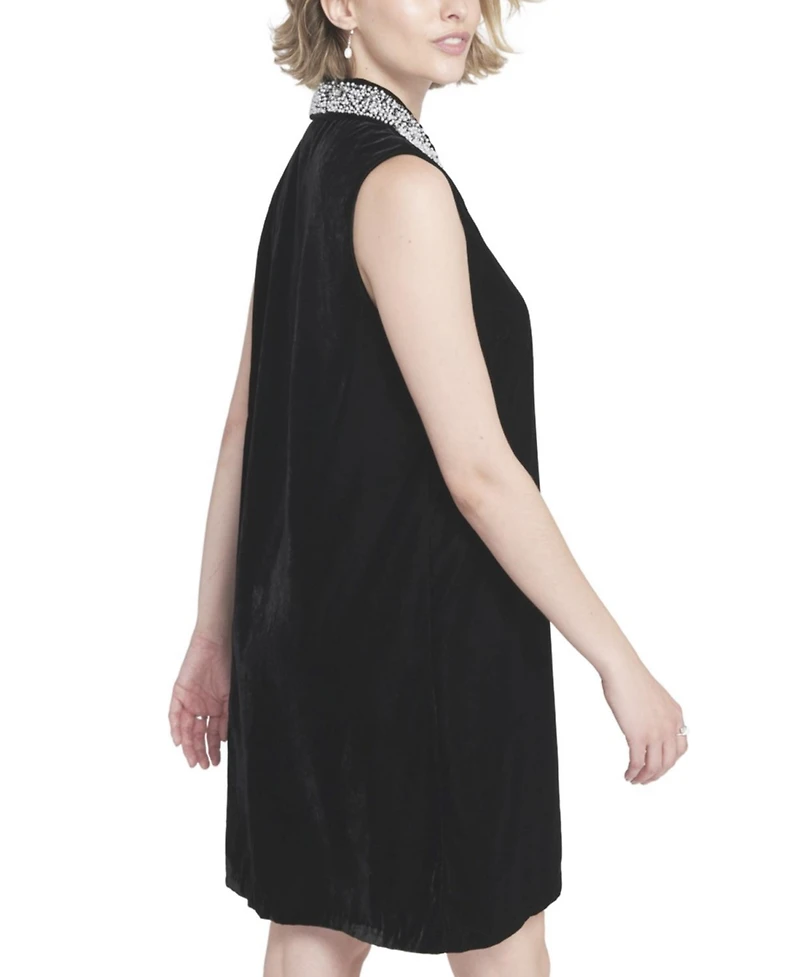 Elle Collection Women's Beaded Collar Velvet Dress Slip