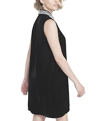 Elle Collection Women's Beaded Collar Velvet Dress Slip