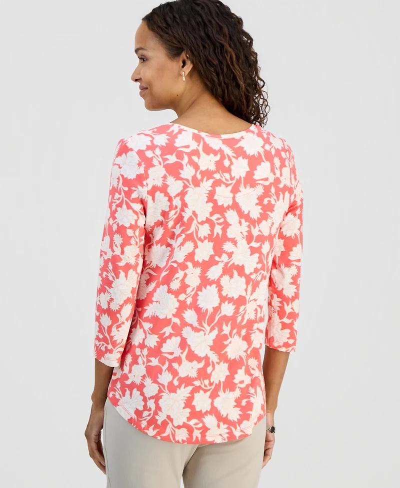 Jm Collection Petite Scoop-Neck Printed 3/4-Sleeve Top, Macy's Exclusive