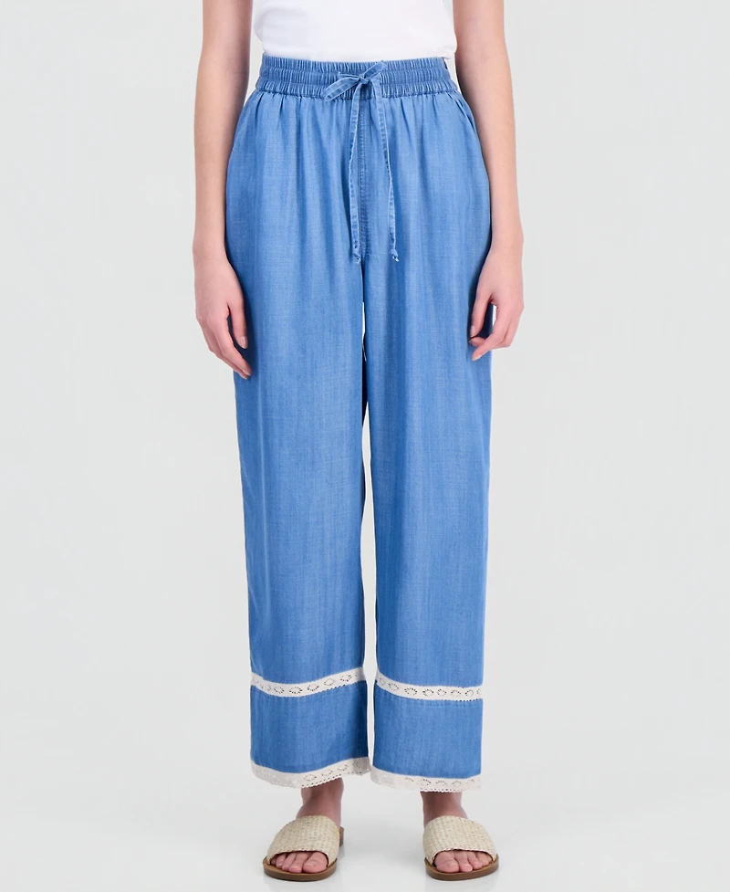 And Now This Petite Crochet-Inset Chambray Drawstring Pants, Macy's Exclusive