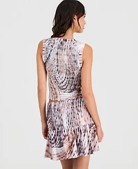 Guess Women's Claire Floral-Print Cropped Smocked Top