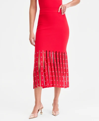 I.n.c. International Concepts Women's Grommet & Fringe Sweater Skirt