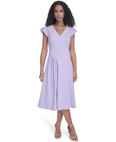 Calvin Klein Women's Ruched V-Neck Midi Dress