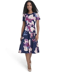 Calvin Klein Women's Printed Crewneck Midi Dress